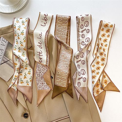 QTMY 5 Pack Purse Scarf for Bags Silk Head Scarf for Hair Handbag Women Scarfs Band Hair Neck Scarves Fashion Gifts,013