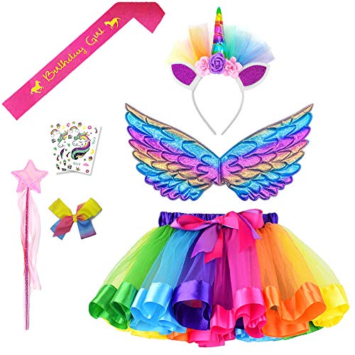 Rainbow Tutus for Girls Unicorn Tutu Skirt (8 Pack) Unicorn Dress Birthday Party Costumes with Unicorn Headband