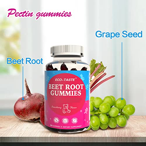 Eco-Taste Beet Root Gummies, Strawberry Flavor, Formulated By Grape Seed Extract And Concentrated Beetroot, 90 Soft Chews #TOP1
