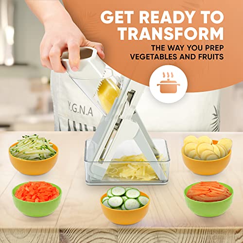 Brieftons Safe Mandoline Slicer For Kitchen, Injury-Free Design, 3 Cutting Modes & 2 Thickness Levels To Slice, Dice, Chop, Julienne Vegetables, With Container/Lid, Cleaning Brush & 5 Recipe Ebooks #TOP1