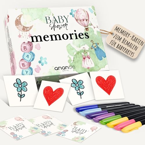 Ananda Goods Babyparty & Babyshower Spiele Bauklötze bemalen für Babypartys | Ideen & Deko Geschenk zur Geburt für Jungen & Mädchen MEMORY-KARTEN ZUM BEMALEN