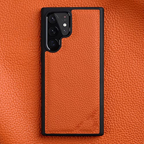 Coque cuir Samsung S22 Ultra orange protection élégante pour le bureau