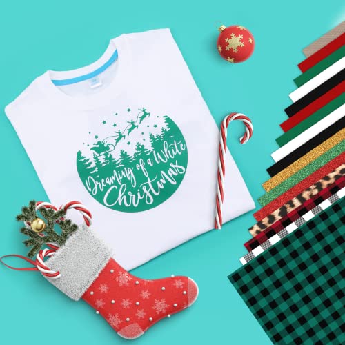 Htvront Heat Transfer Vinyl Bundle, 16 Sheets Patterned Buffalo Plaid Christmas Iron On Vinyl 12×10Inch, 11 Colors Htv Sheets #TOP6