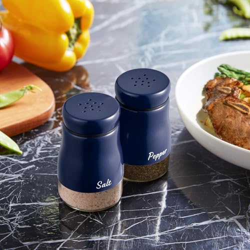 Navy Blue Salt and Pepper Shakers Set, Bivvclaz 5 Ounce Salt and Pepper Dispenser with Glass Bottom, Cute Salt and Pepper Shakers for Blue Kitchen Decor and Accessories