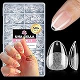 UNA GELLA Extra Short Almond Nail Tips Full Cover 504PCS Gel Nail Tips Short Almond Shaped Nails Tips Soft Gelly Gel Clear Fake Nails Tip for Acrylic Nail Tip Soak Off Home DIY Salon Nails 12 Sizes