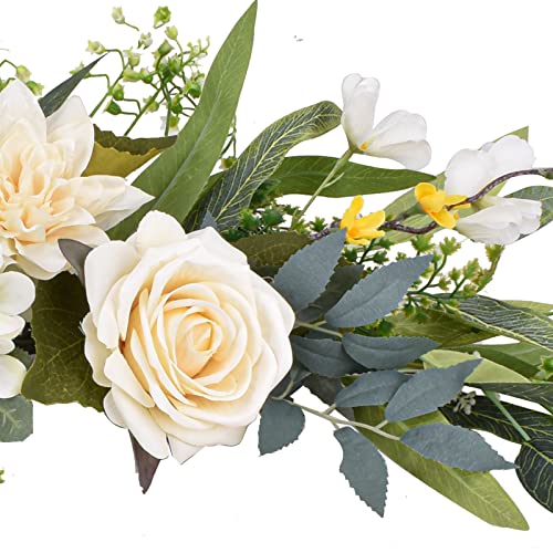 I-GURU Hydrangea Swag Artificial Flower 28 Inch, White Decorative Swags with Eucalyptus Leaves for Home Room Door Wall Wedding Arch Garden Party Tabletop Decoration I-GURU Hydrangea Swag Artificial Flower 28 Inch, White Decorative Swags with Eucalyptus Leaves for Home Room Door Wall Wedding Arch Garden Party Tabletop Decoration