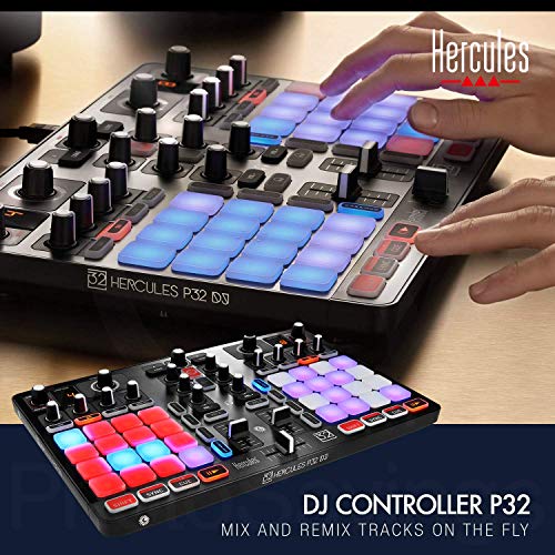 Hercules P32 DJ Controller with High-Performance Pads + MIcrophone + Deluxe Accessory Bundle - Thumbnail 3