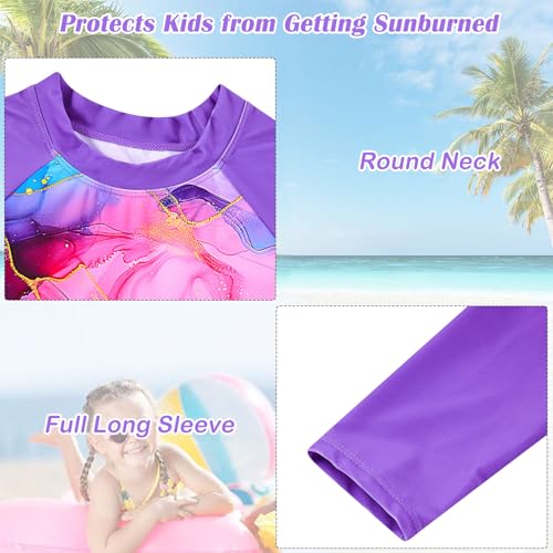 Image of TUONROAD Girls 2 Pieces Rash Guard Swimsuit Long Sleeve Tankini for 4-10 Years