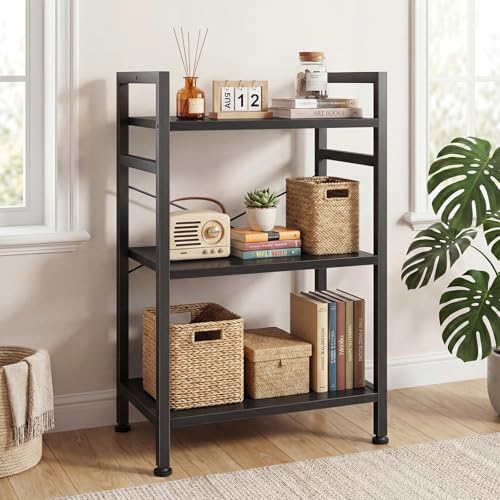 Image of DUMOS 3 Tiers Bookshelf, Classical Book Shelf, Tall Display Shelves in Living Room /Home /Office, Storage Organizer for CDs /Books /Movies, Black