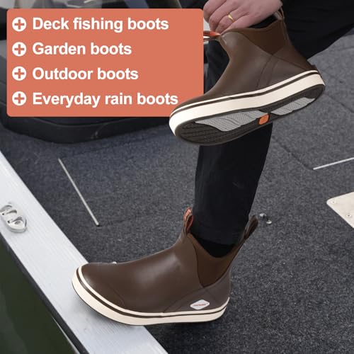 Showave Men's Deck Boots Waterproof Ankle Rubber Rain Boots Non-slip Boat Booties for Sailing Fishing and Outdoors4