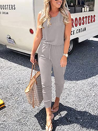 Caracilia Women's Sleeveless Jumpsuits Sexy Rompers Casual Comfy Solid Jumpsuit With Pockets C20A8-Huise-Xl #TOP2
