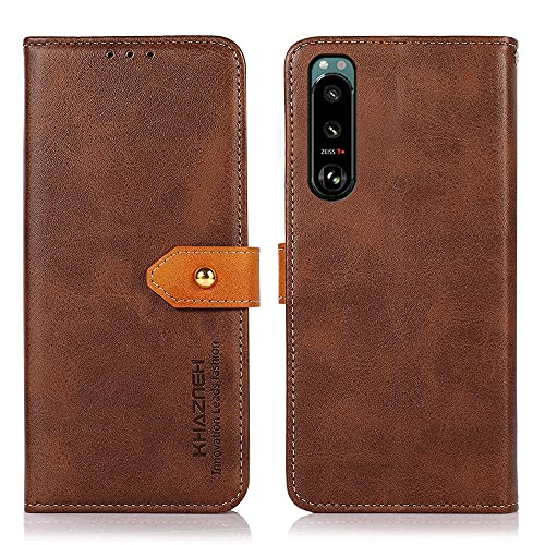 Flip Case Schutzhülle für Sony Xperia 5 III Brieftasche, multifunktional, PU-Leder, Brieftasche, Brieftasche, Ausweishülle und CreditCards (Farbe: Braun)