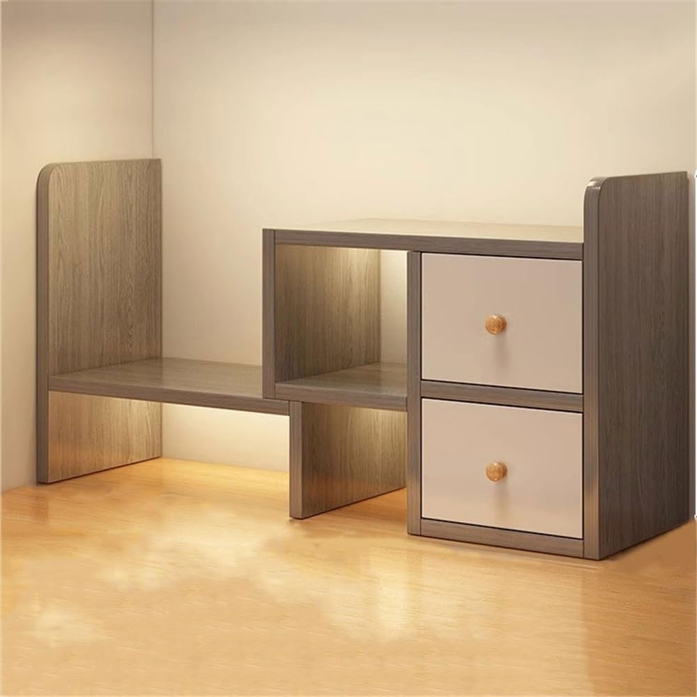 Libreria Libreria da scrivania espandibile, scaffale organizer in legno, con espositore regolabile a 2 cassetti, for for ufficio domestico