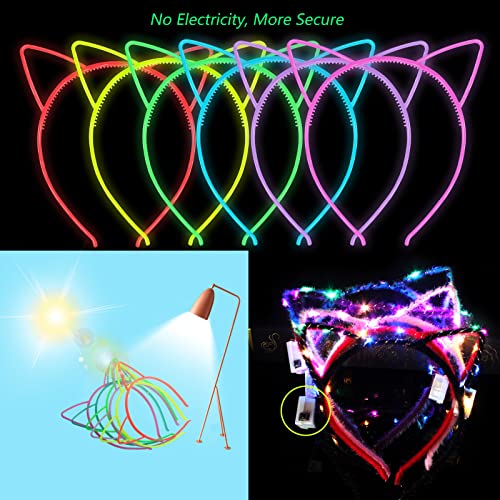 Ziricher 12Pcs Glow In The Dark Headbands , Cat Ear Headband Plastic Light Up Hair Band Luminous Headband For Girls Party Crown Headbands #TOP1