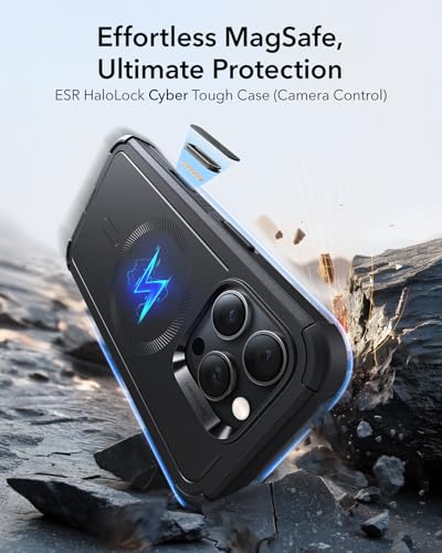 Image of ESR for iPhone 16 Pro Phone Case, 23ft Military-Grade Drop Protection, Shock-Absorbing Rugged Cover, MagSafe Accessories Compatible, Cyber Series, Black