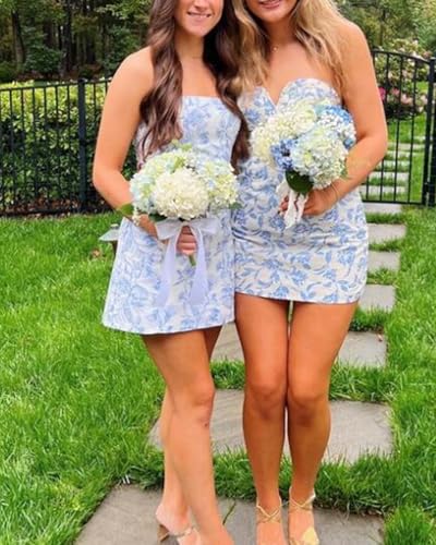 Strapless Homecoming Dresses for Teens Floral Print Short Formal Dress Mini Bodycon Cocktail Party Gowns4