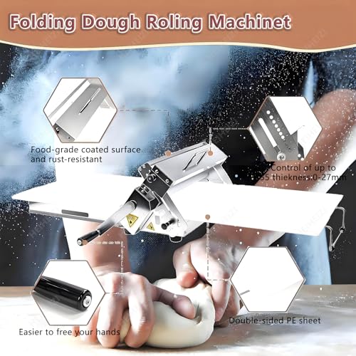 Manueller Teigausstecher 30 cm / 39,9 cm – Edelstahl-Teigroller mit 10 festen Dickeneinstellungen und Mikroeinstellungszifferblättern – ideal für Gebäck, Fondant, Croissants, Pizza