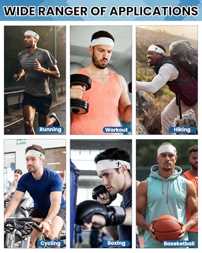 Image of Shihanee 6 Pcs Christian Headbands for Men Jesus Athletic Sweatbands Moisture Wicking Football Baseball Sports Hair Bands