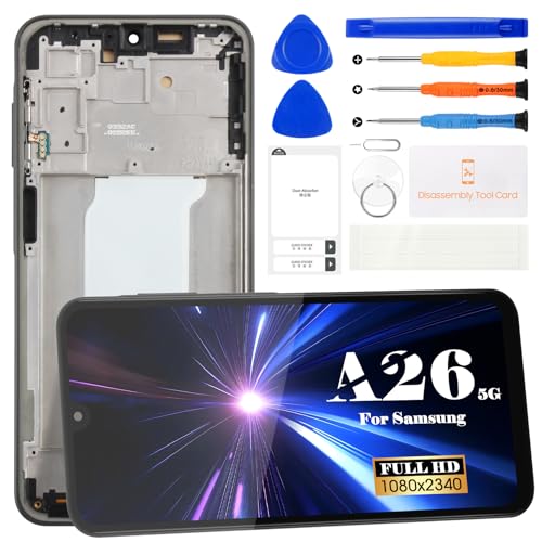 Pantalla LCD TFT para Samsung Galaxy A26 5G para Samsung A26 A266 A266B SM A266B SM A266B SM A266E digitalizador táctil kit de reparación con marco (negro, sin huellas dactilares)
