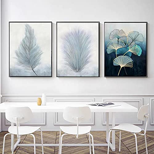 Affiche Plume Bleu Toile Ginkgo pour Habiller un Grand Mur Vide de Salon