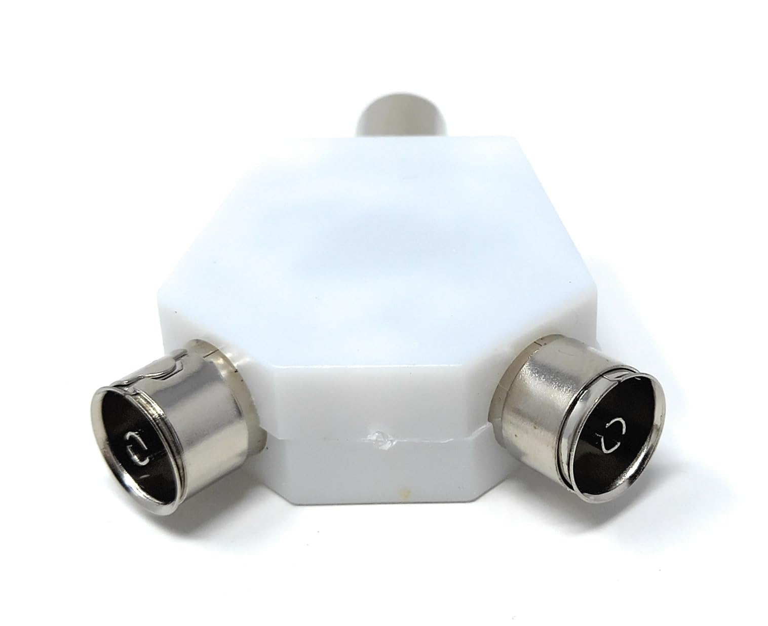 DRUT TV Aerial Antenna Coax Splitter 1 x IN Male to 2 x OUT Female Cable Adapter, White - Image 2