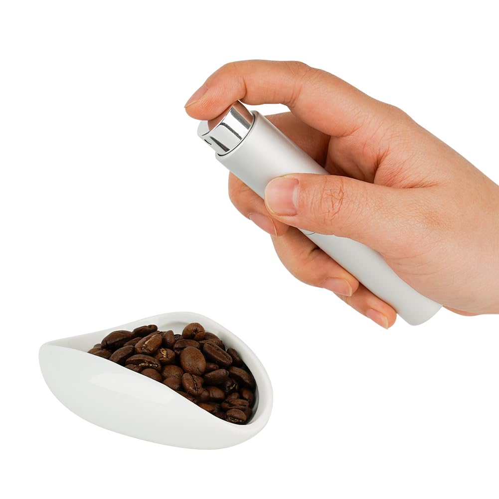 watchget Coffee Bean Dosing Cup & Static Reduction Spray Bottle Kit for Espresso Bar, Ceramic Single Dose Tray for Brewing/Tea, Barista Accessories Set, White
