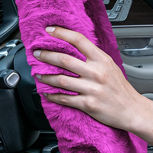 Image of FH Group Universal Fit Doe16 Faux Rabbit Fur Cozy Steering Wheel Cover fits Most Cars, SUVs, Trucks, and Vans, Ultimate Protection Purple