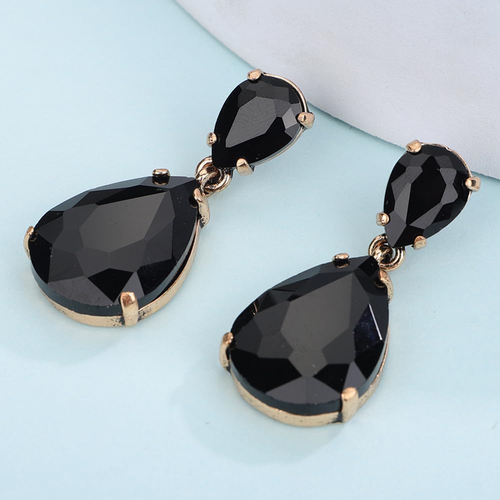 Boho Fashion Women Black Rhinestone Geometry Circle Tassels Earrings Statement Drop Dangle Earrings Gothic Halloween Party Prom Sexy Punk Earrings for Women (Black) - Image 4