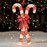 JOIEDOMI Lighted Candy Cane Christmas Decorations Outdoor, 50 Pre-Lit LED Warm White Candy Canes Lights for Christmas Yard Decor, Light Up Xmas Lawn Ornaments with Metal Stakes for Outside Porch