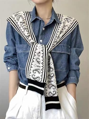 Image of WaJuemy Sweater Shawl Wraps for Women Sweater Knitted Knotted Shawls Travel Casual Scarf Cape Shoulder Tops Fashion Wrap