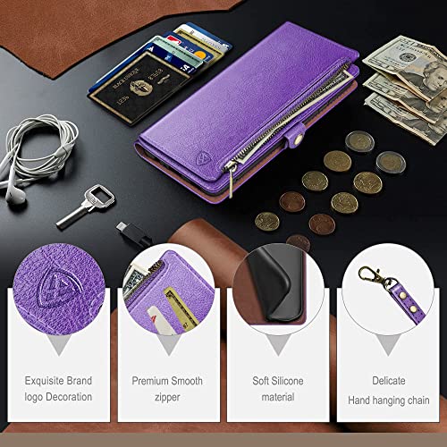 XcaseBar Compatible with iPhone 16 Pro Max Wallet case with Zipper Credit Card Holder【RFID Blocking】,Flip Folio Book PU Leather Phone case Shockproof Cover Women Men for Apple 16 Pro Max case Purple by XcaseBar - Image 8