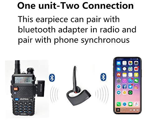 Walkie Talkie Bluetooth Headset, Bluetooth Earpiece With Noise Cancelling Mic, Hands-Free Earphone Compatible With Baofeng Kenwood Btech Radios & More. (Not Compatible With Motorola/Midland) #TOP3