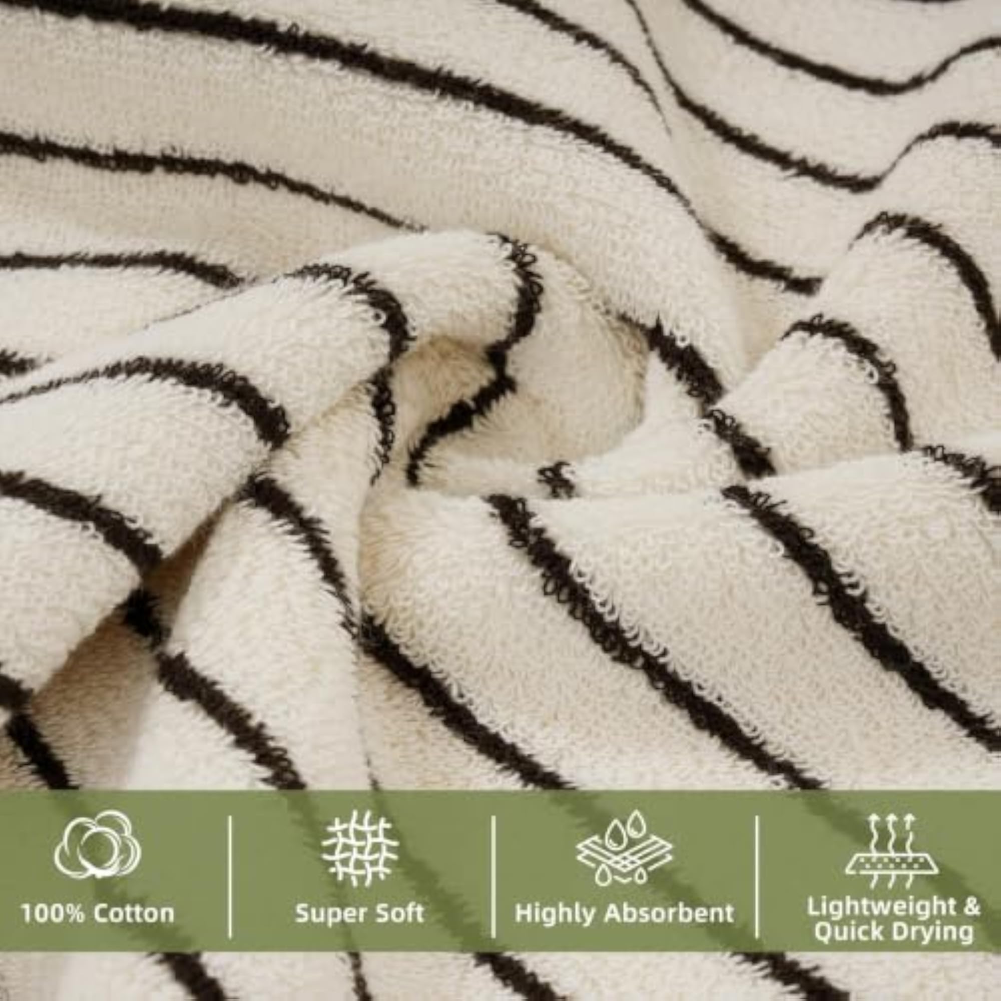 Striped Hand Towels for Bathroom, Black and White