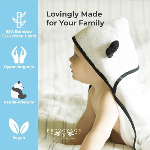 Bedvoyage Viscose Derived From Bamboo & Cotton Baby Bath Towels - 2Pc Panda Baby Towel & Newborn Washcloth For Sensitive Skin - Plush & Absorbent Towels For Toddler & Babies - Infant Essentials #TOP4