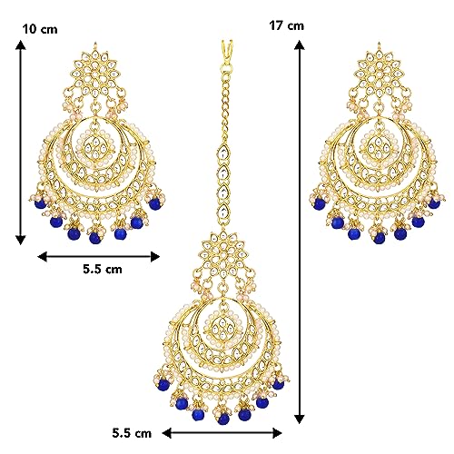 Image of Peora Traditional Jewellery Rhodium Kundan & Pearl Maang Tikka Earring Set for Women Girls