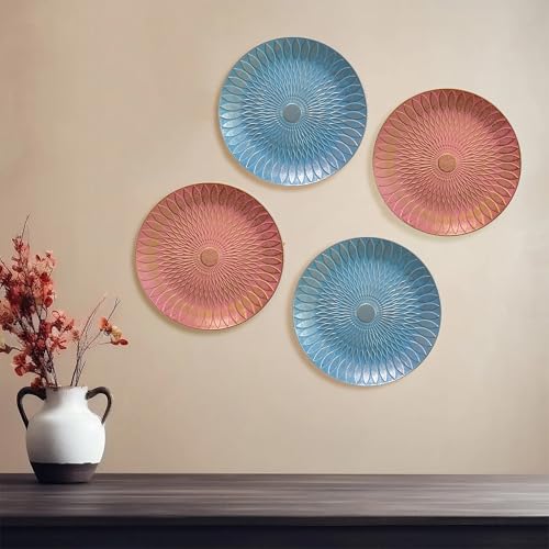 Image of Art Street Set of 4 MDF Decorative,Wall Hanging Plates for Home,Living Room,Hotel Bedroom And Office Decor Show Pieces (Pink & Blue, Size 8 x 8 Inch)