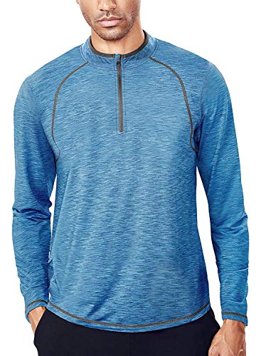 Zengjo Quarter Zip Pullover Men(M,Blue & Grey)