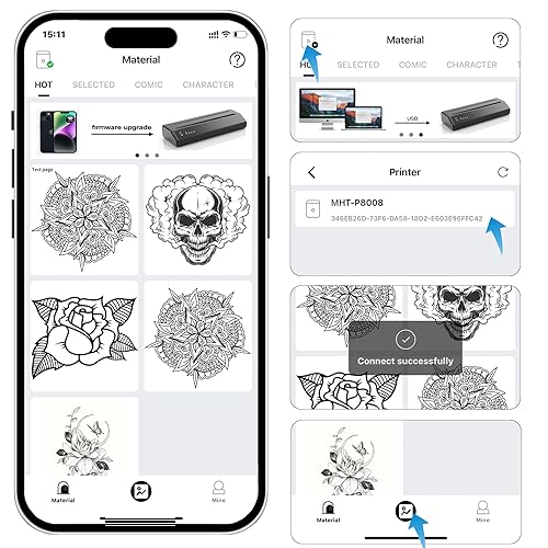 QIKIZAXE Wireless Tattoo Transfer Printer, with 10pcs Tattoo Stencil Paper, Portable Tattoo Stencil Machine Rechargeable Thermal Copier Machine Compatible with Android and iOS Phone & Laptop & iPad - Thumbnail 7
