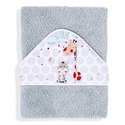 Interbaby 01127-31 Baby Kapuzenbadetuch JUNGLA grau, grau 100 cm x 100cm