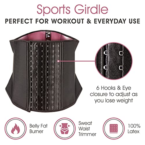 Sepa Sport Waist Trainer For Women, Woman Sweat Waist Trainer, Under-Bust Latex Girdle Sauna Belt, Body Shaper, Sports Belt, Body Slimming Shaper With 6 Hooks Eye Closure. (Large) Black #TOP3