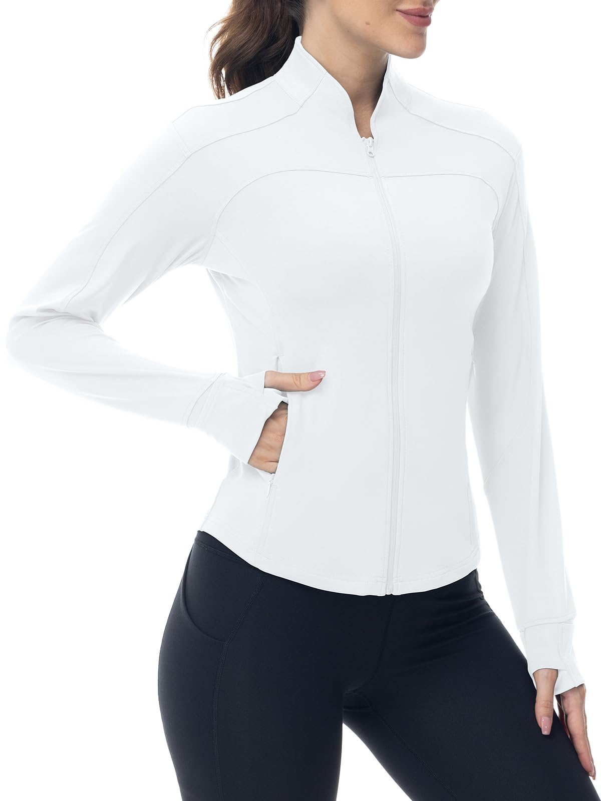 YSENTO Damen Sportjacke Laufjacke Funktionsjacke Wanderjacke Leicht Langarm Yoga Gym Sport Oberteil Atmungsaktive mit Daumenloch