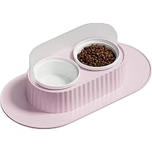 Raised Ceramic Bow Set for Small Dog and Cat White and Pink
