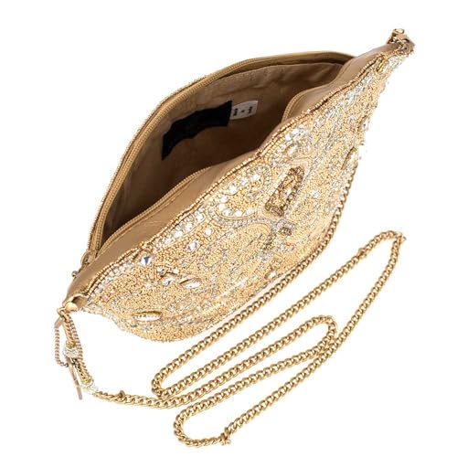 Mary Frances Golden Rule Beaded Crown-Shaped Crossbody Handbag with Crystal Embellishments Royal-Inspired Evening Clutch Bag, Gold4