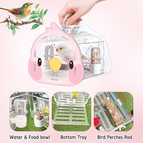 Image of Hamiledyi Small Bird Travel Carrier Cage Transparent Parakeet Carrier Backpack with Standing Perch Portable Outdoor Cage for Lovebird Parrot Swallow Goldfinches