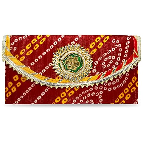 Home Genie Womens Gotta Patti Purse/Hand Clutches | Designer Stylish | for Party,Wedding & Regular use (Red) Cover