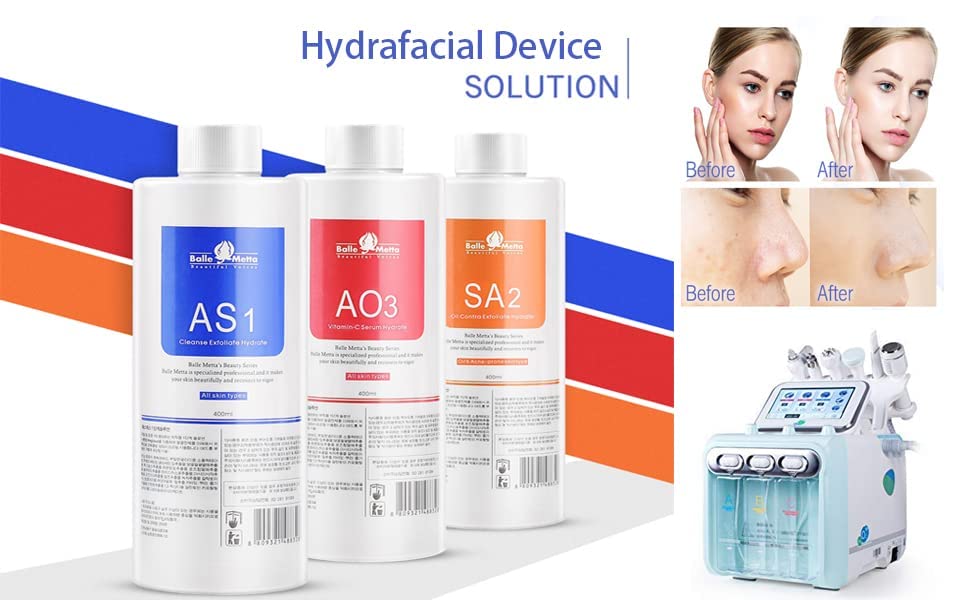 Vista 3 de Elitzia AS1 SA2 AO3 Aqua Peeling Solución Cuidado de la piel Aquapeel Suero Para Hydro Facial Dermoabrasión Máquina Limpieza e Hidratación 13.5 fl