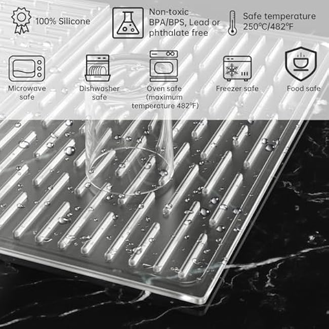 NiHome Extra-Large Trifold Dish Drying Mat, Foldable Compact Easy Storage Silicone Drying Mat for Kitchen Counter Heat & Cold Resistant, Anti-Slip Durable Dish Drying Kitchen Mat (Translucent White)