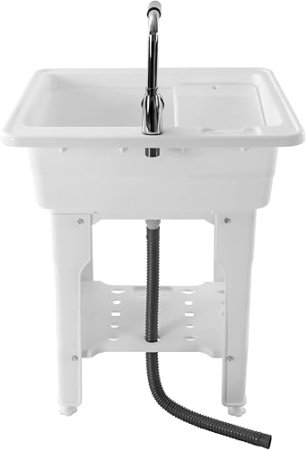 Miniatura 9 de Fregadero de plástico independiente con tabla de lavadero, 25.6 pulgadas de ancho x 22.44 pulgadas de profundidad x 31.5 pulgadas de alto, fregadero