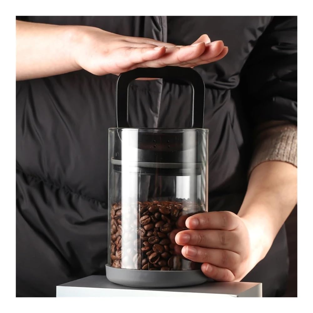 Vakuumversiegelte Behälter für Kaffeebohnen, Küche, Lebensmittelbehälter, Glas, Kaffeedosen, frischhaltend, feuchtigkeitsbeständig, Größe L, Schwarz