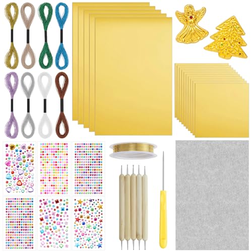 Yaocom Metal Embossing Kit 25 Sheets Aluminum Embossing Foil Sheets Art Craft Decorative Metal Foil Sheet Tools Gold Shimmer Crafting Accessory Creative Artwork Making Kit Handcraft Supplies